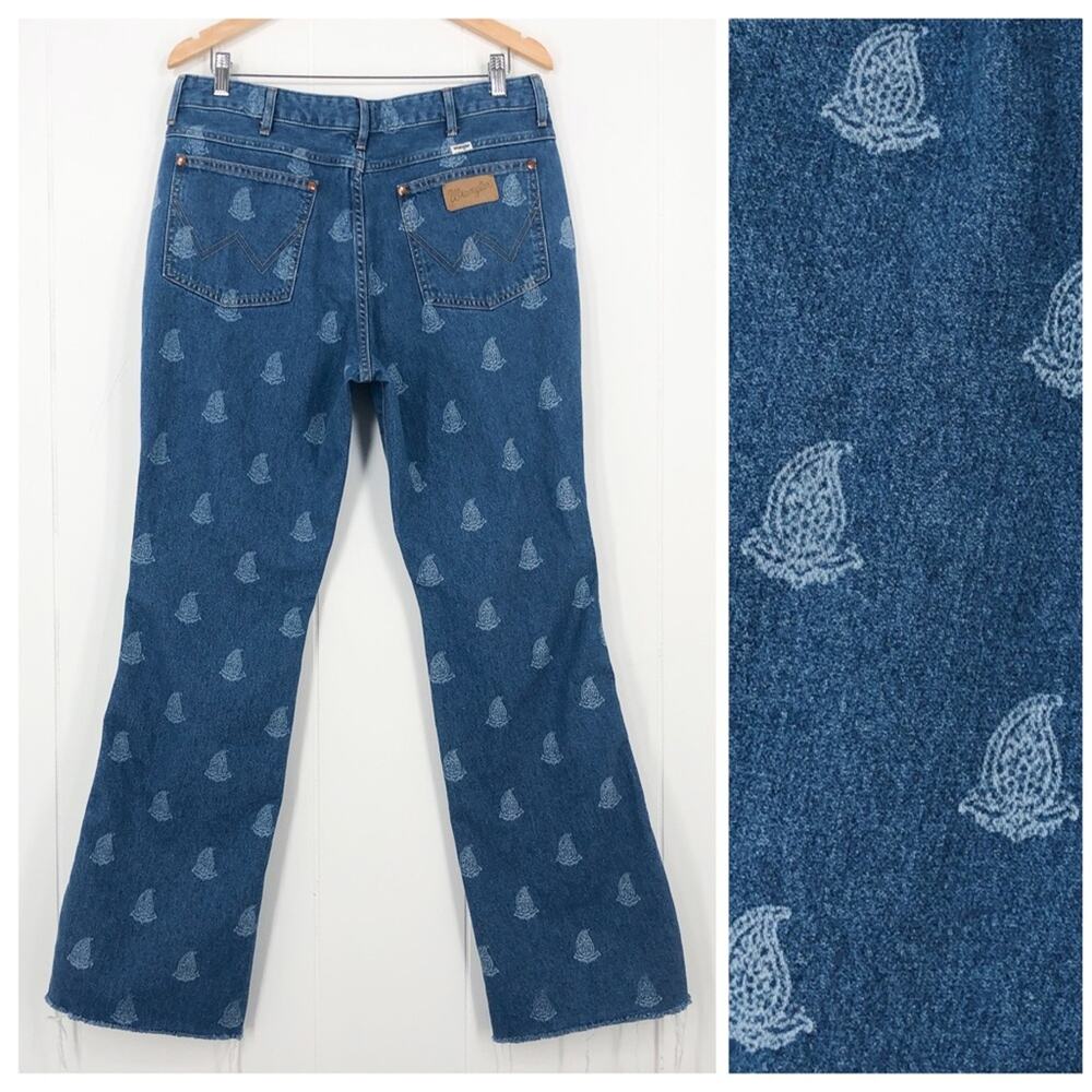 Wrangler Westward 626 High Rise Bootcut Jean Paisley Print Size 32 Blue Cowgirl
